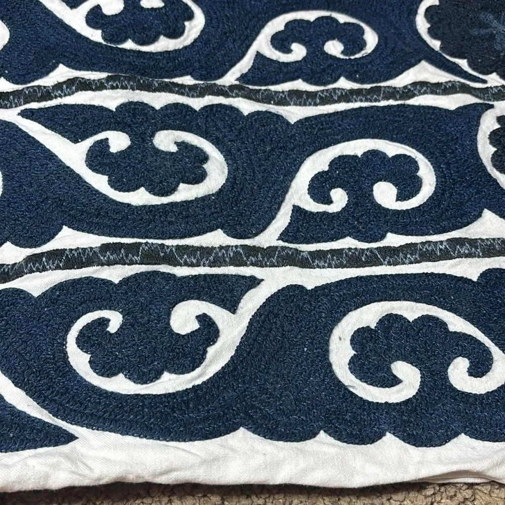 Pottery barn decorative pillow case embroidered abstract waves clouds floral